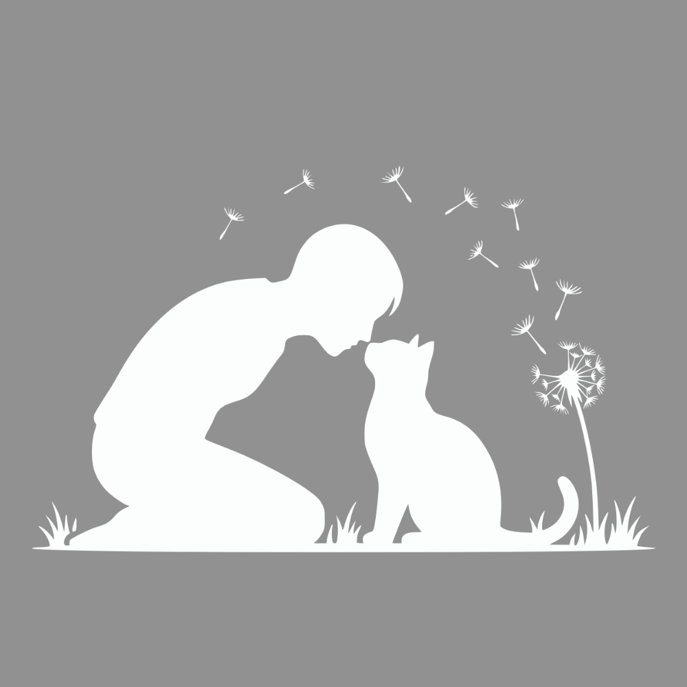 Dandelion Garden Boy and Cat Silhouette Art Decor
