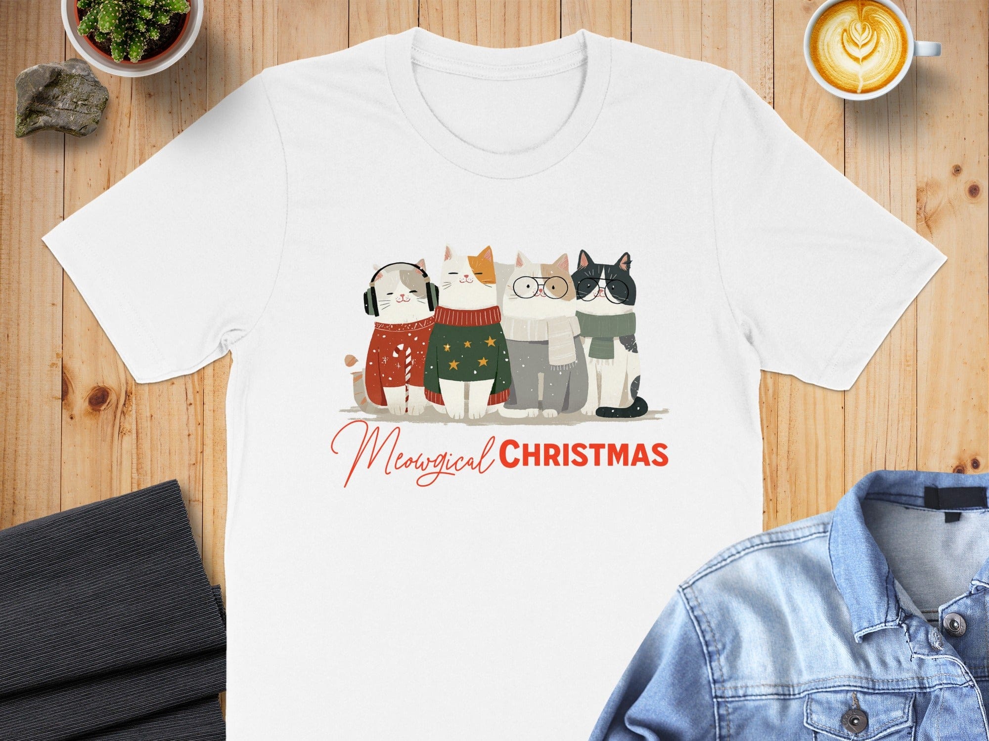 Merry Cats Christmas Graphic Print Shirt