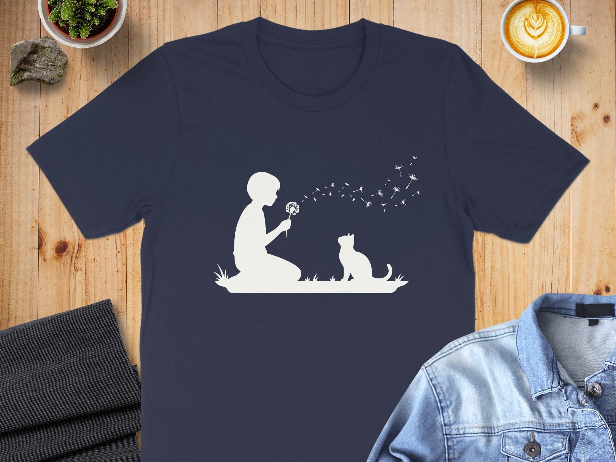 Dandelion Wishes Child and Cat Graphic T-shirt