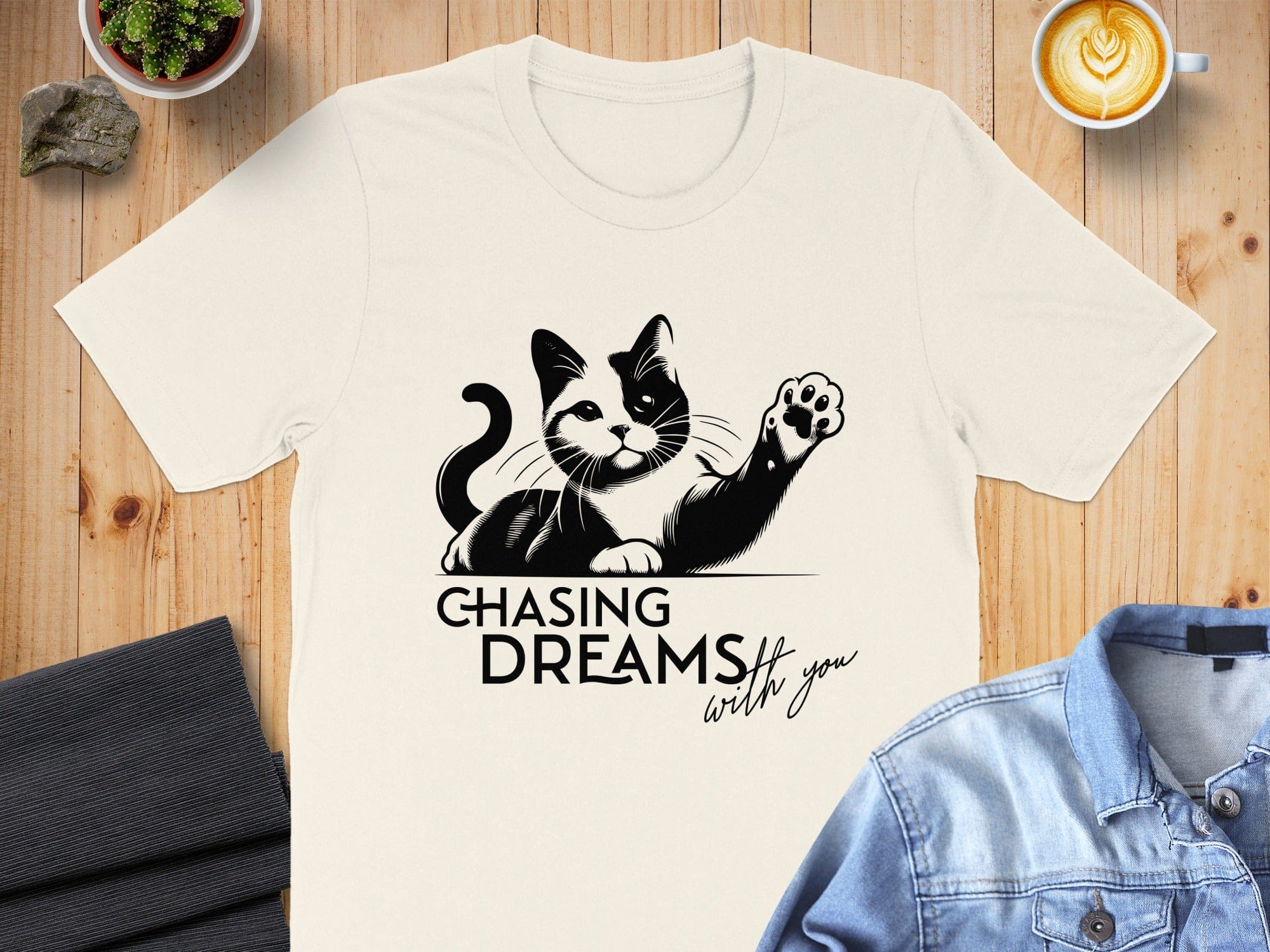 Chasing Dreams with You Cat Print T-shirt