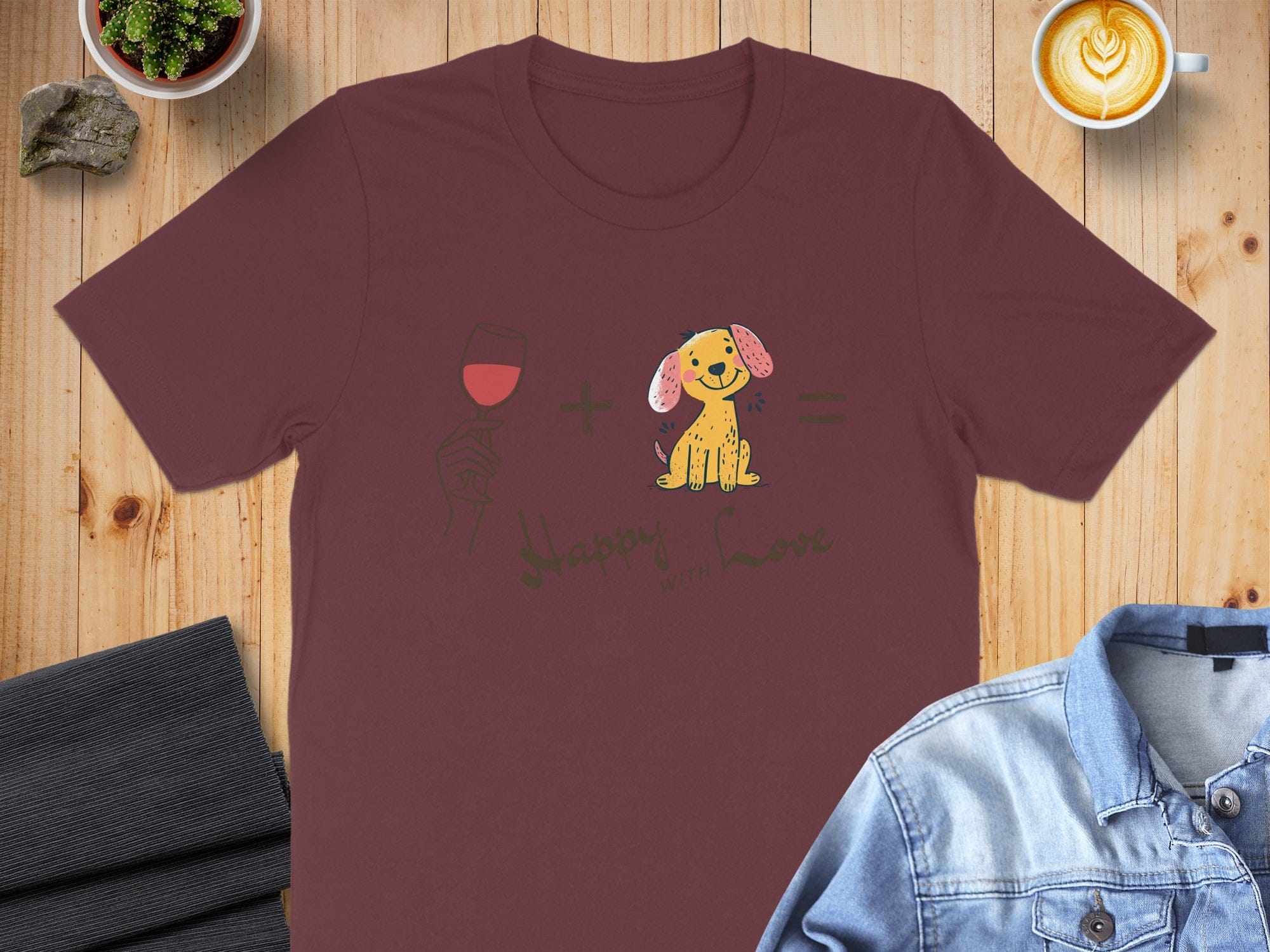 Happy with Love Dog Wine Equation Graphic T-shirt