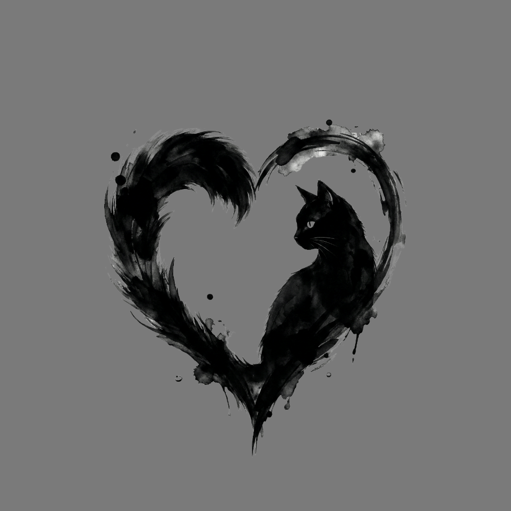 Black Cat in Abstract Heart Art Print Design