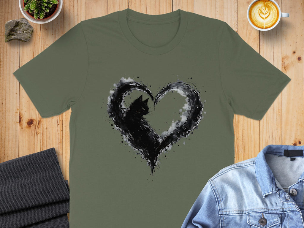 Heart Shaped Black Cat Graphic T-Shirt for Pet Lovers