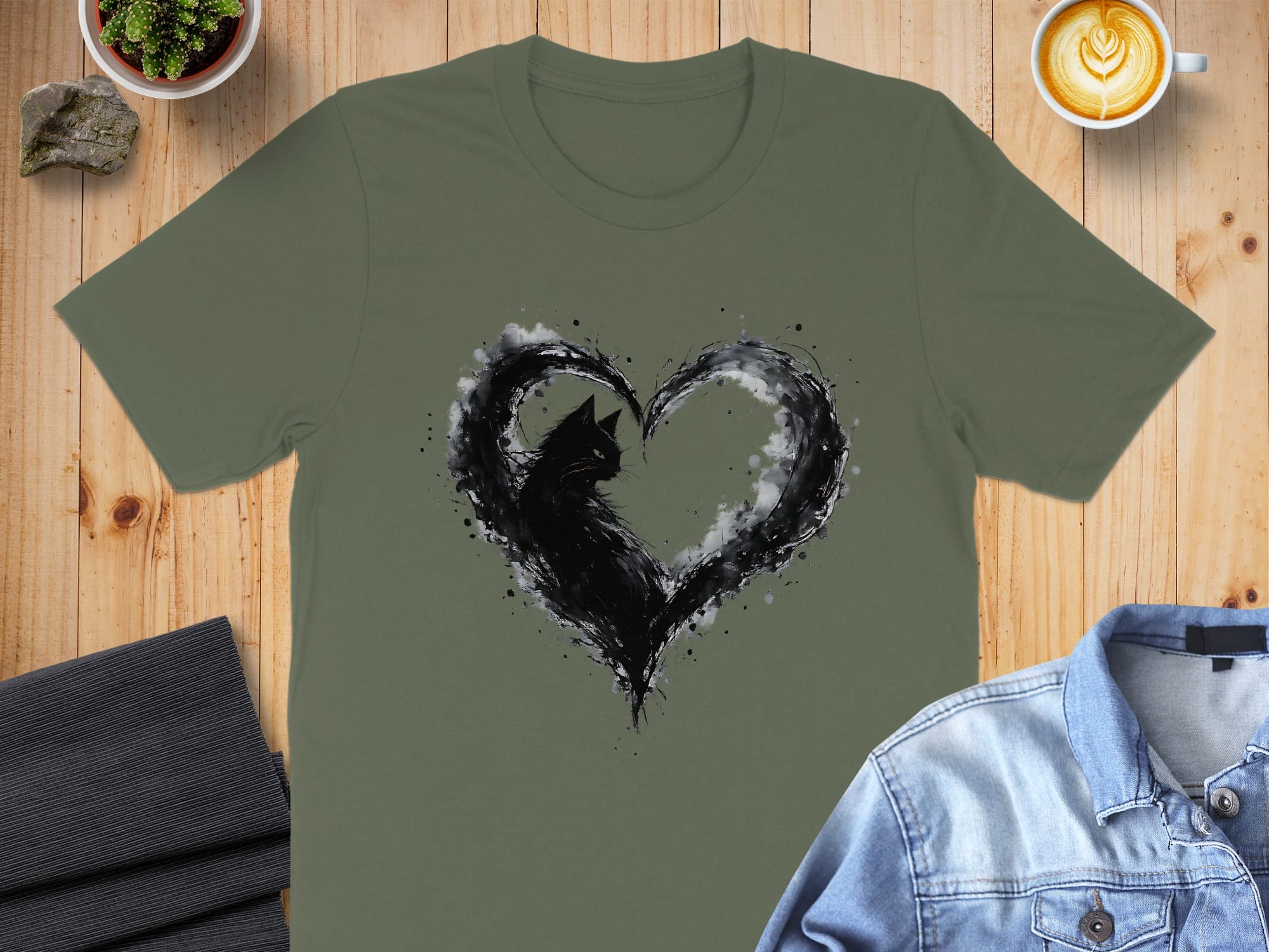 Heart Shaped Black Cat Graphic T-Shirt for Pet Lovers