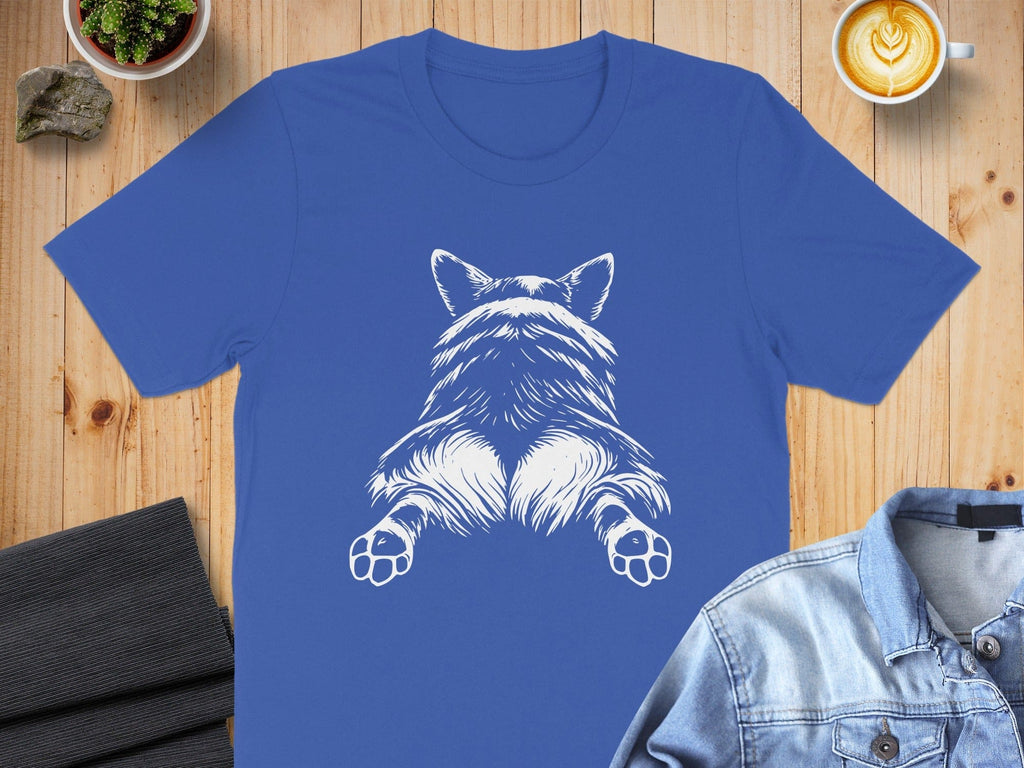 Blue T-Shirt with Playful Dog Outline Back Design