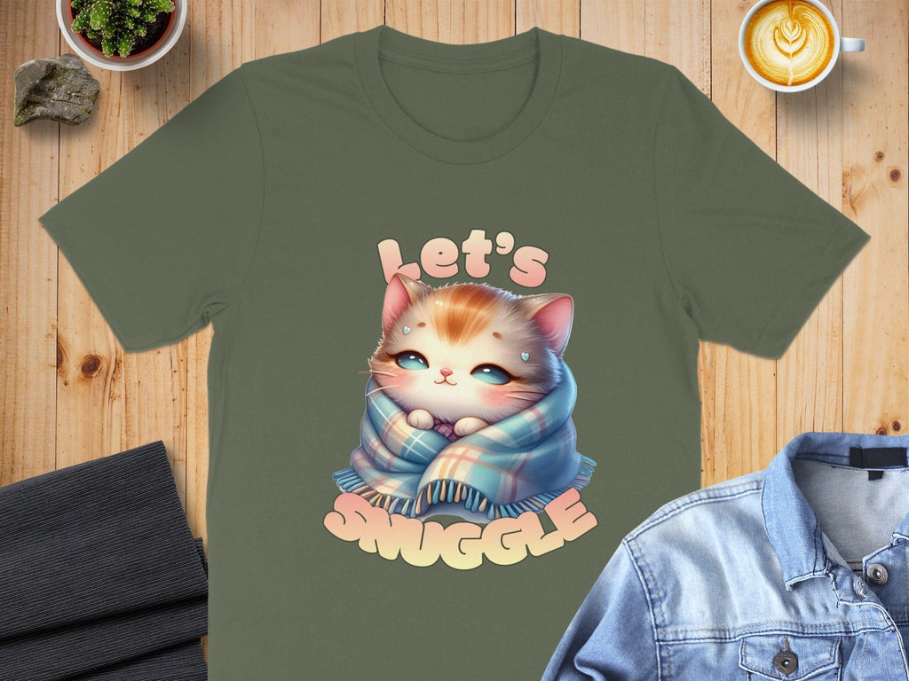 Let's Snuggle Cute Cartoon Cat Design T-shirt