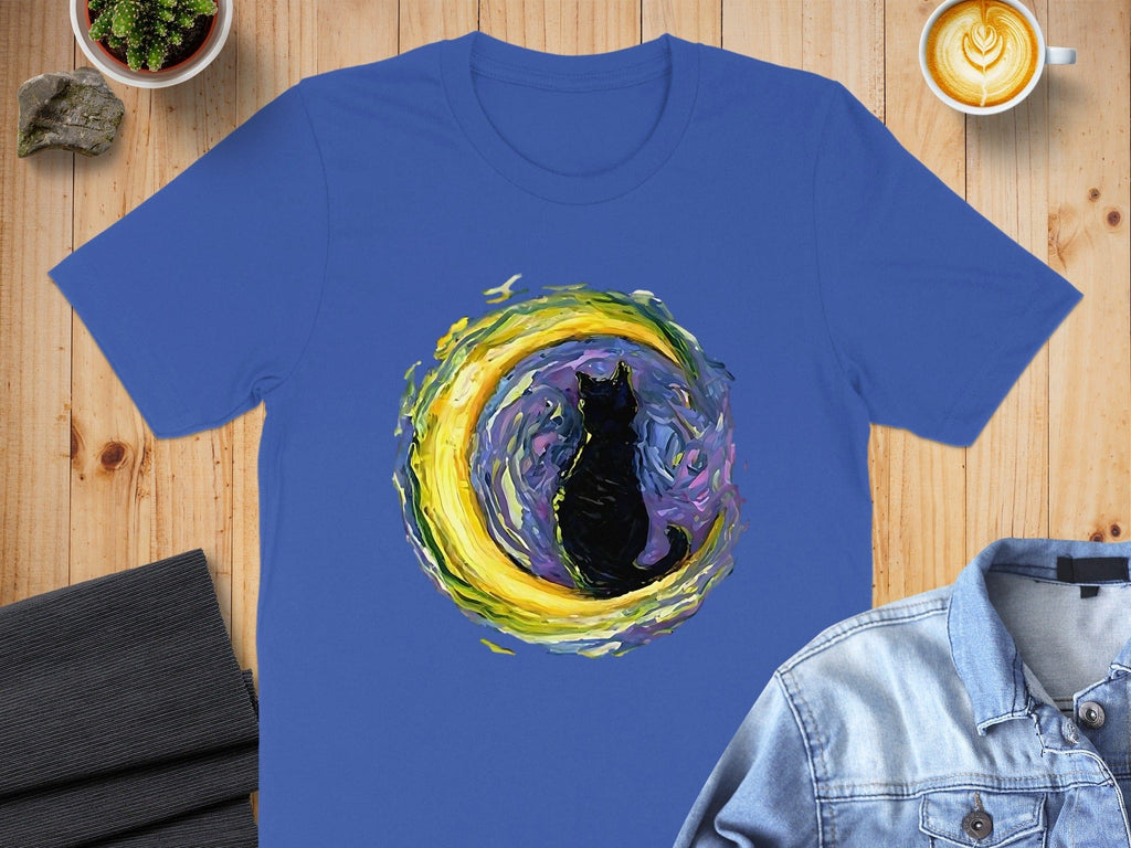 Cat Silhouette with Abstract Colorful Moon Shirt