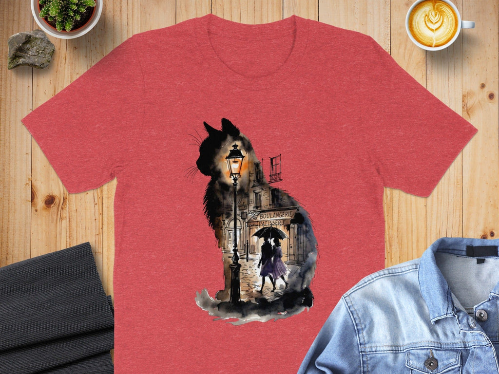 Romantic Cat Couple by Streetlight on Red T-Shirt Product