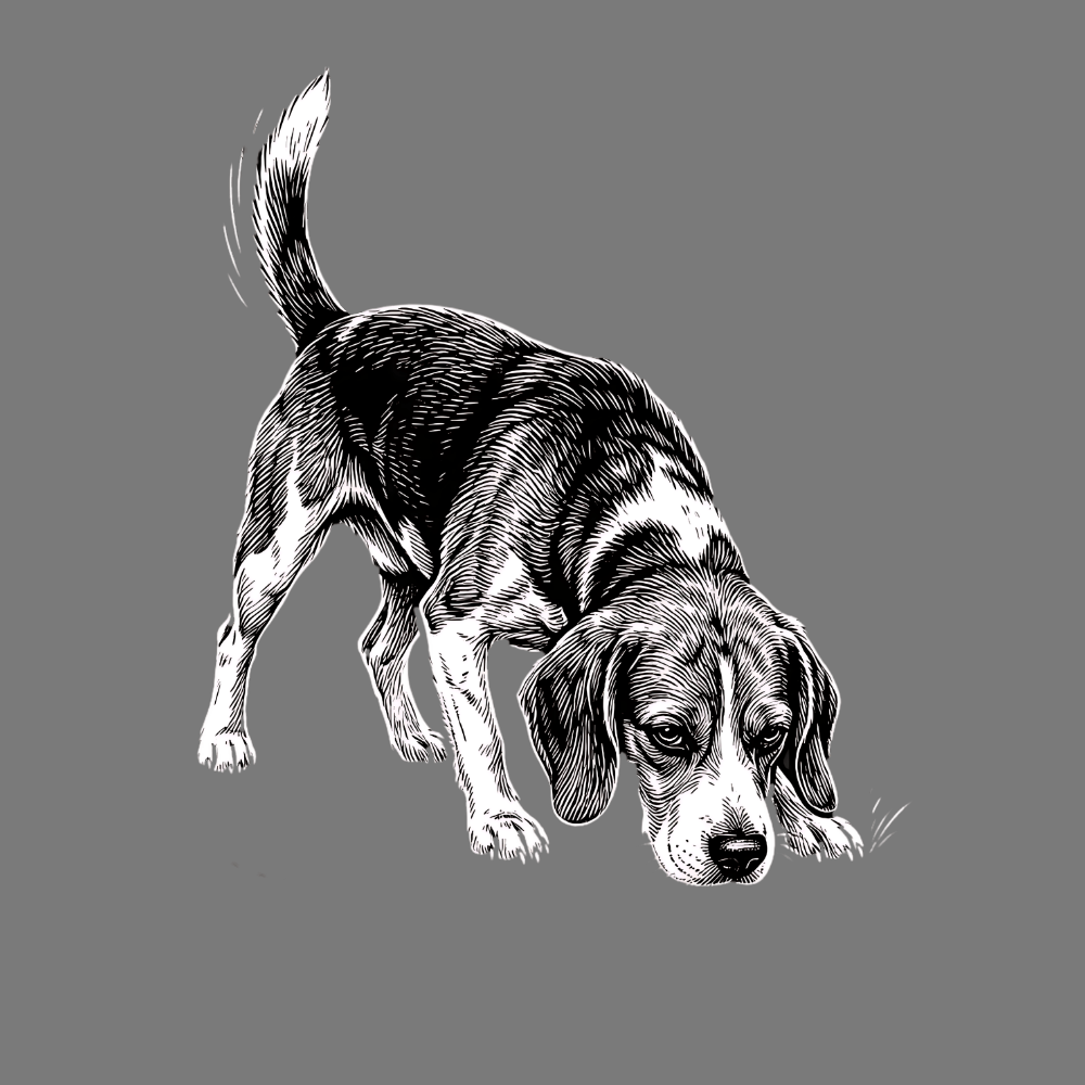 Curious Beagle Black And White Illustration product