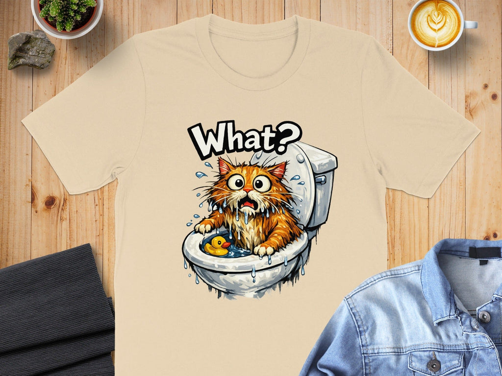 Hilarious Cat in Toilet What? Funny Graphic T-shirt