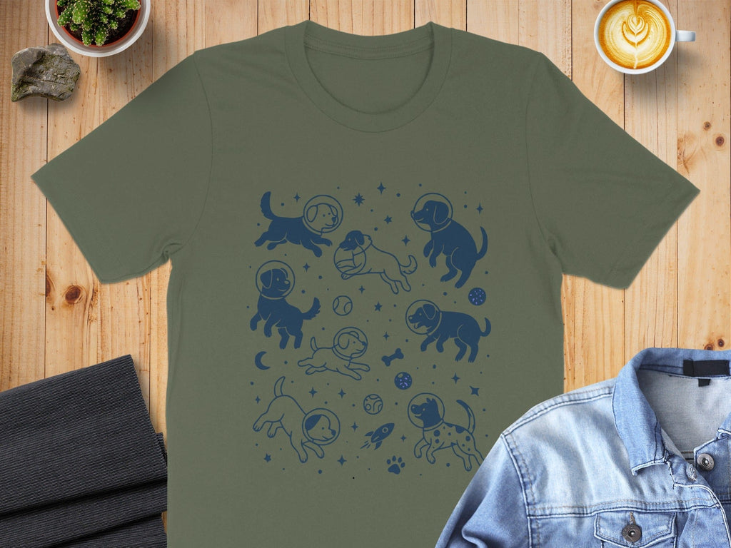 Playful Astronaut Dogs Graphic Tee Spaceship Product
