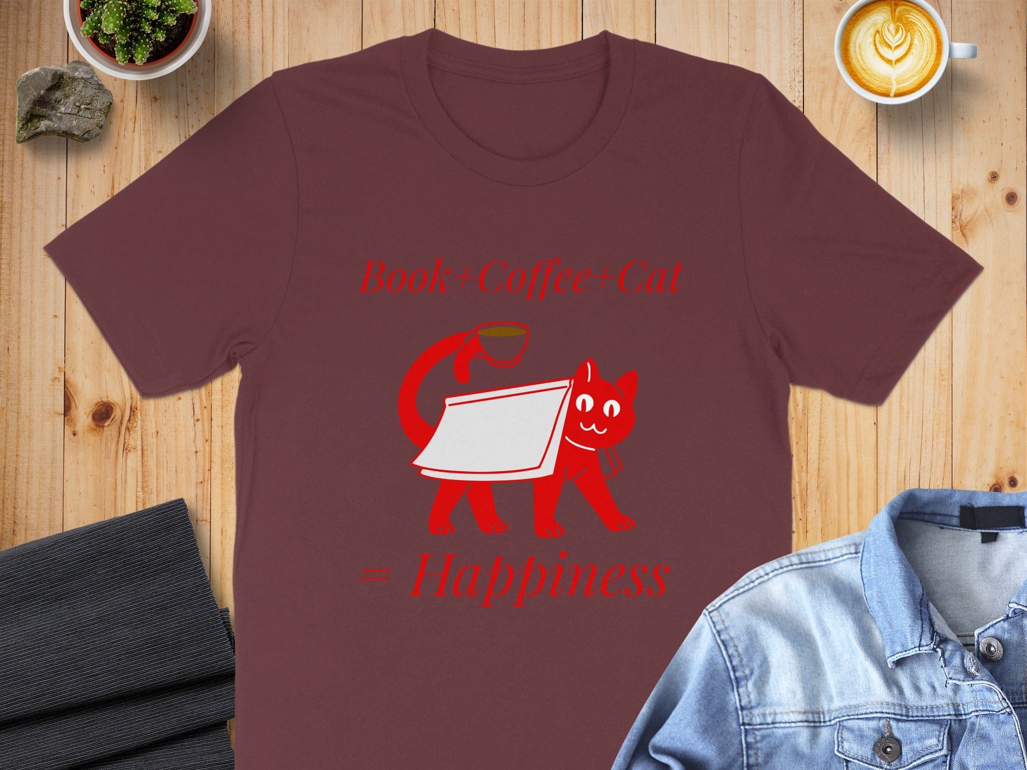 Book Coffee Cat Equals Happiness Graphic Tee