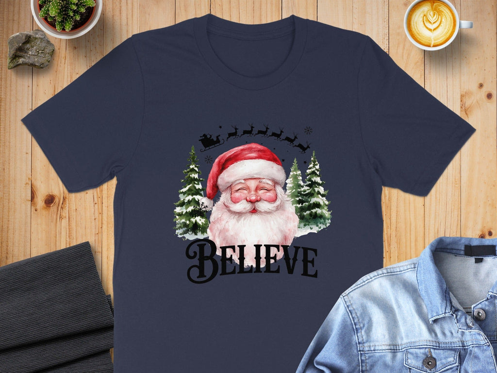 Believe Santa Christmas T-Shirt Festive Holiday Apparel