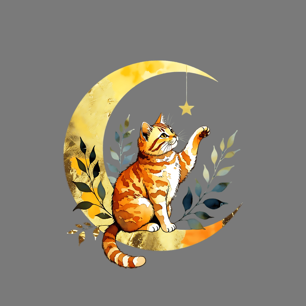 Cat Reaching for Star on Moon with Leaves product