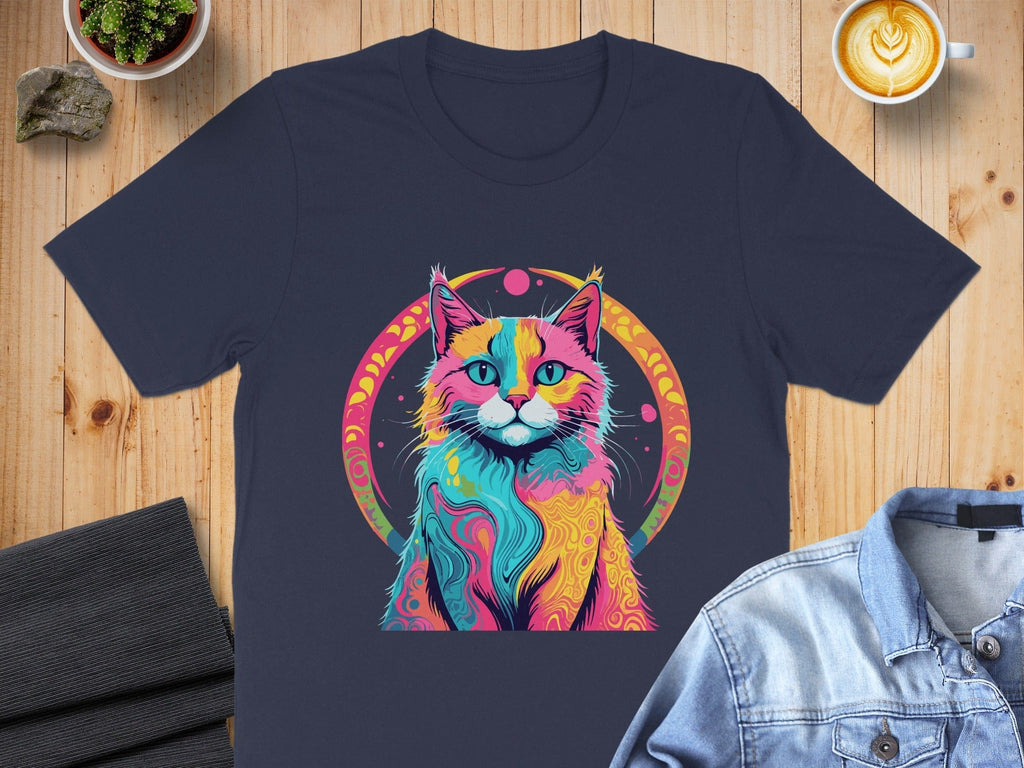 Colorful Psychedelic Cat Art Print T-shirt