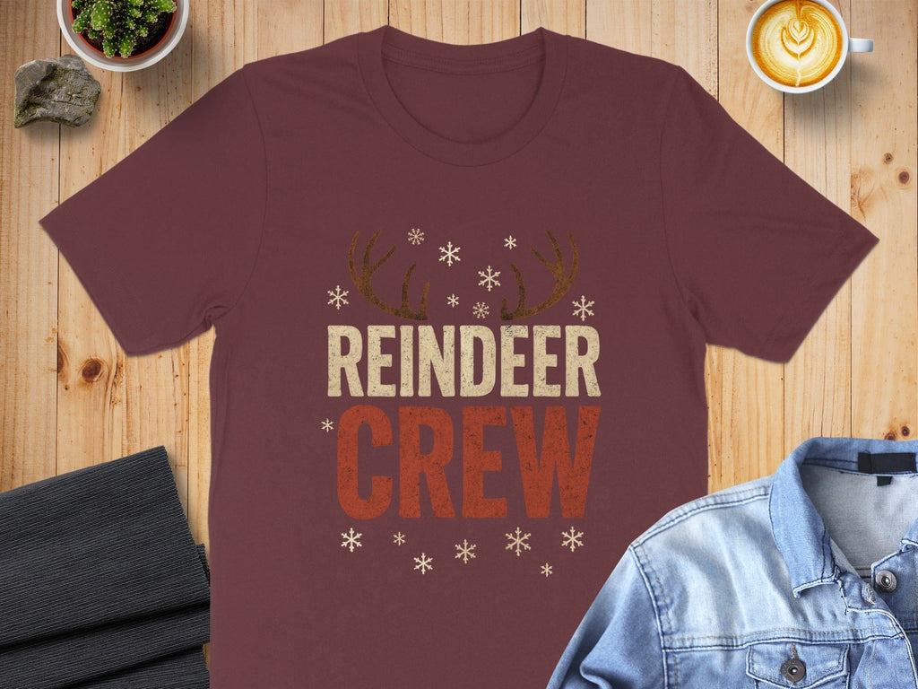 Festive Reindeer Crew Graphic Tee Shirt Holiday Product