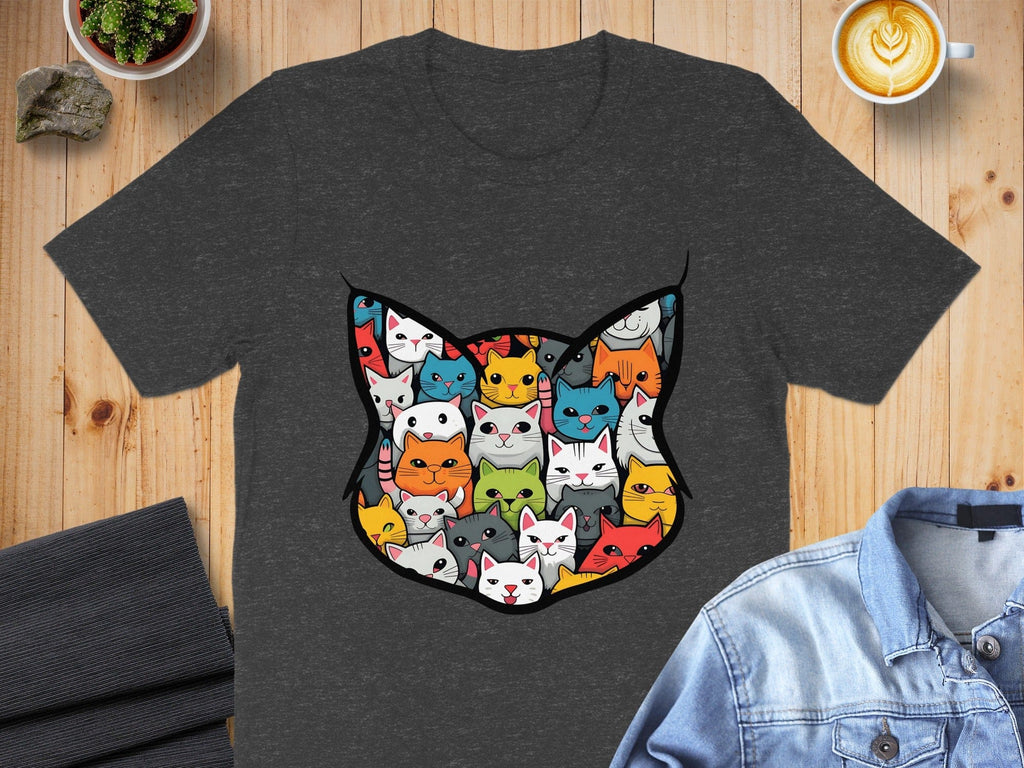 Colorful Cartoon Cats Pattern T-Shirt Fashion Tee