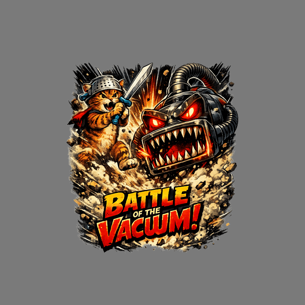 Battle of the Vacuum Cat Fighting Robot Art Print