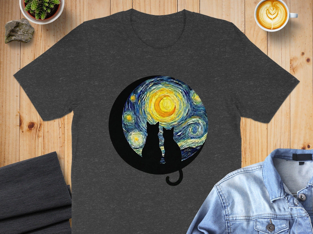Starry Night Cats Graphic Art T-Shirt