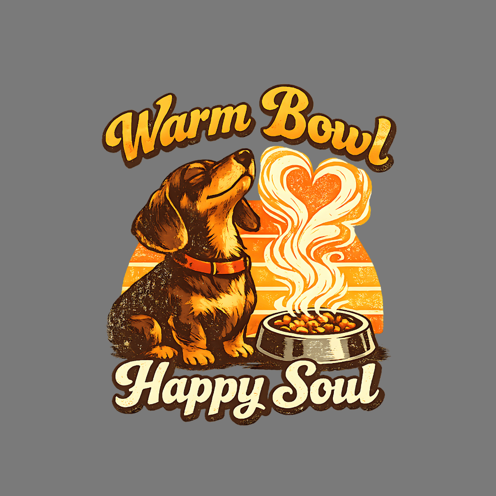 Warm Bowl Happy Soul Dog Enjoying Meal Graphic Design