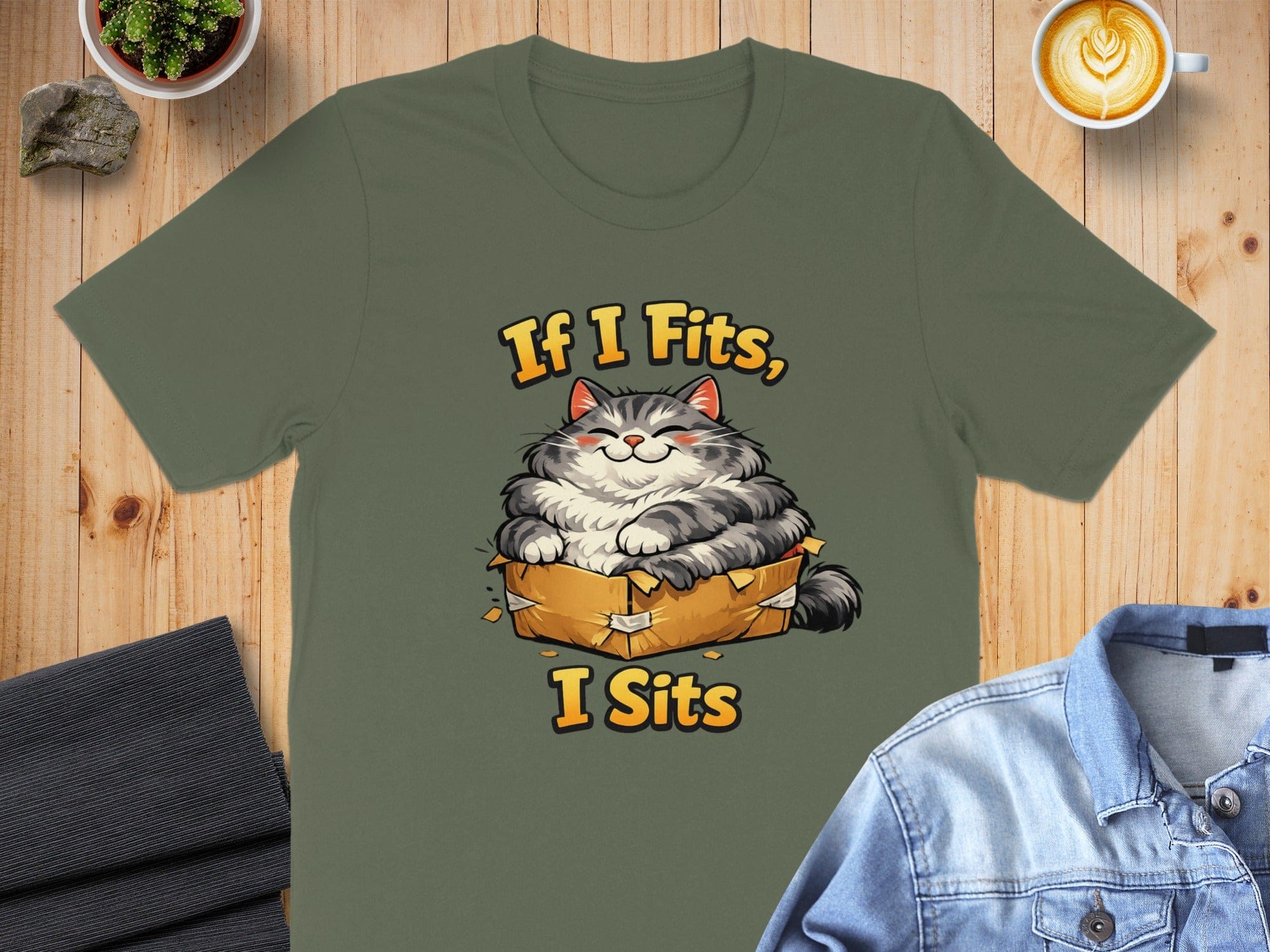 If I Fits I Sits Cute Cat Graphic T-Shirt