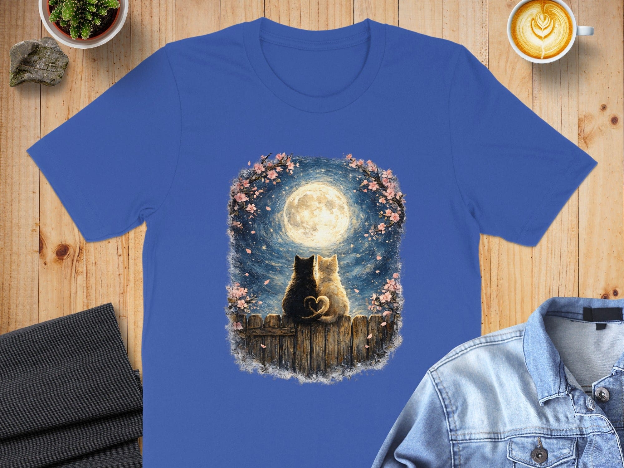 Cats Watching Full Moon on Fence Graphic T-Shirt