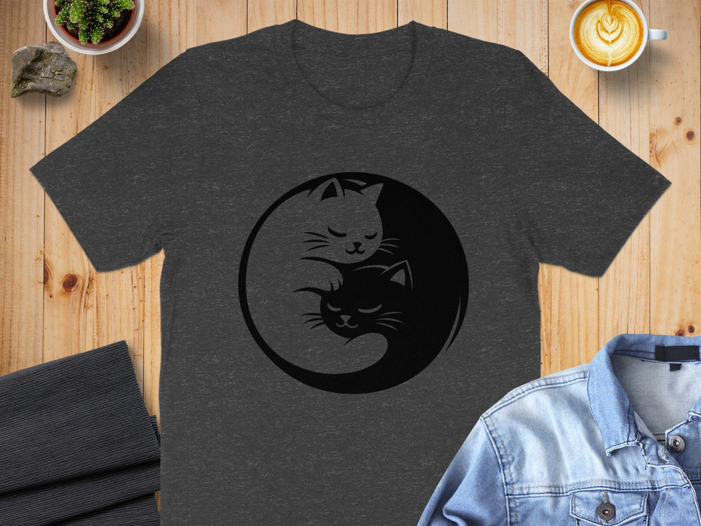 Yin Yang Cats Design on Heather Grey T-shirt Product