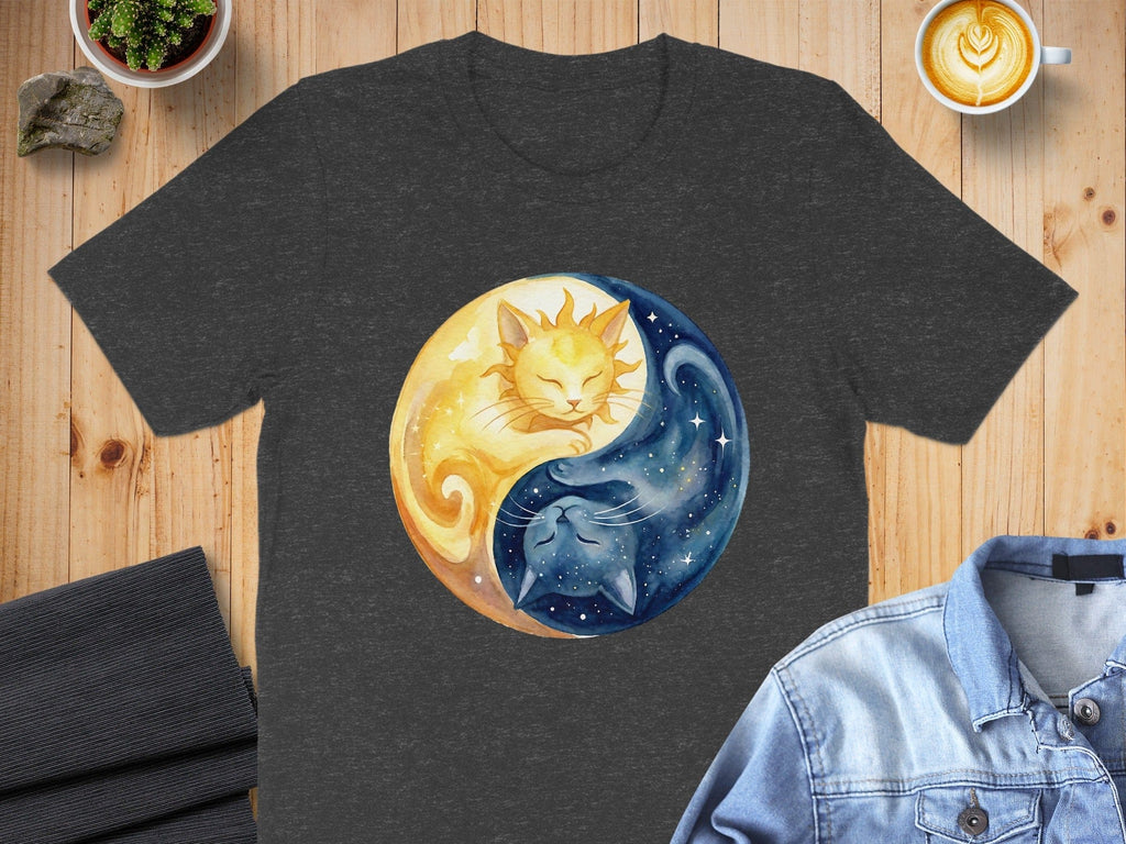 Sun and Moon Cats Yin Yang Graphic Design T-shirt