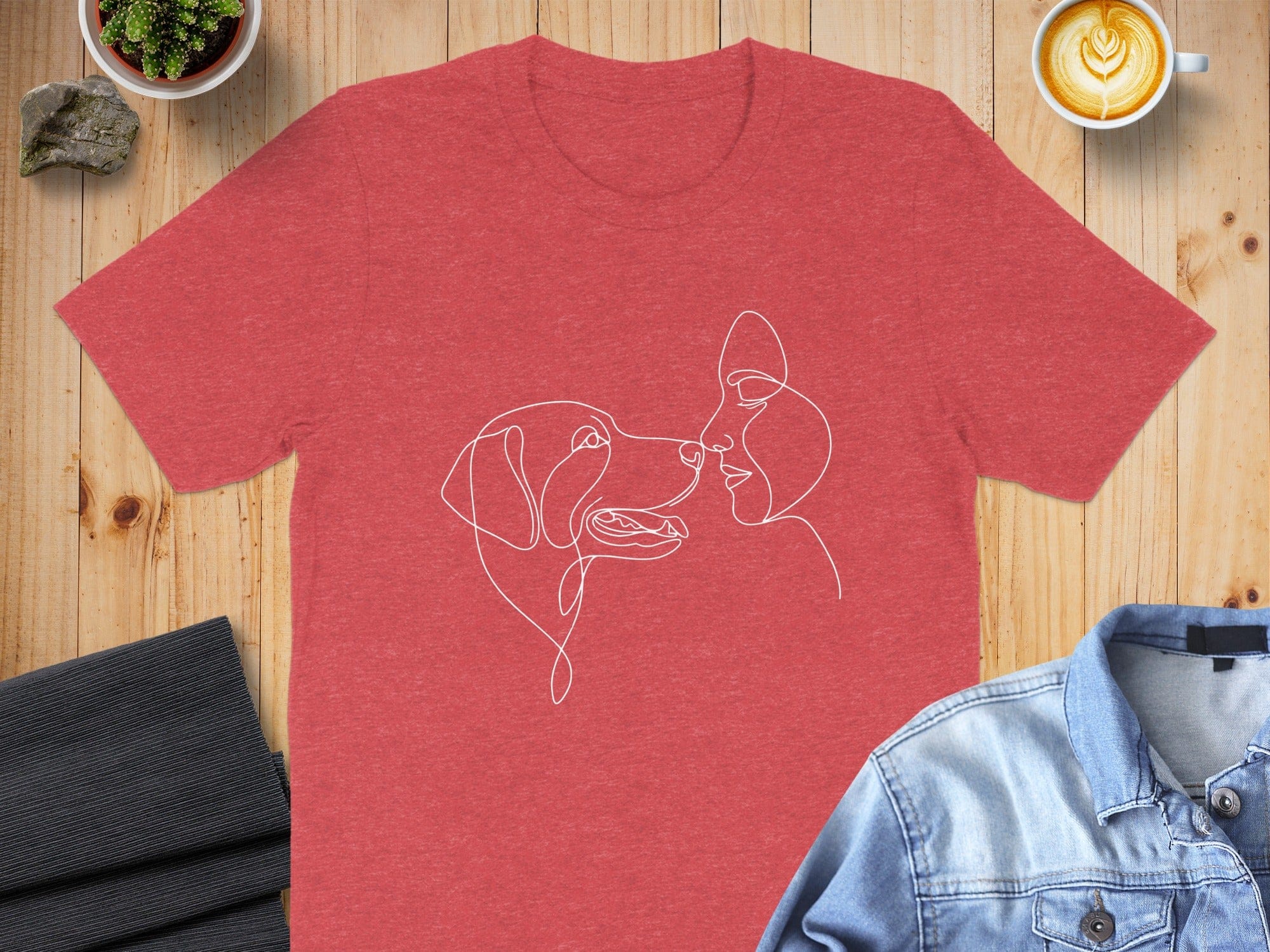 Abstract Dog and Woman Line Art Graphic T-Shirt