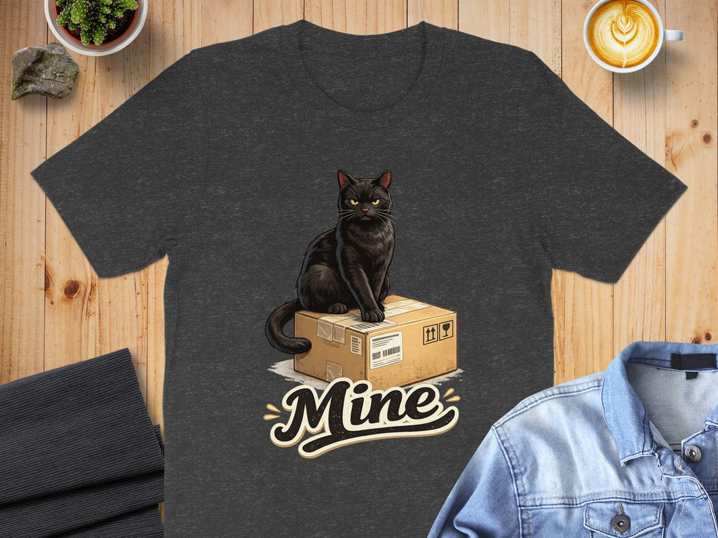 Mine Black Cat Sitting on Box Illustration Shirt