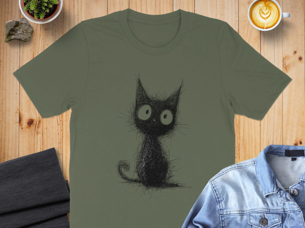 Black Cat Sketch Illustration T-Shirt