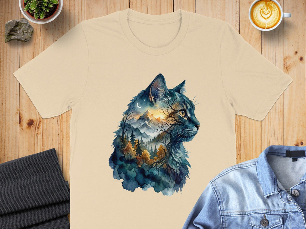 Mountain and Forest Cat Graphic Design Shirt