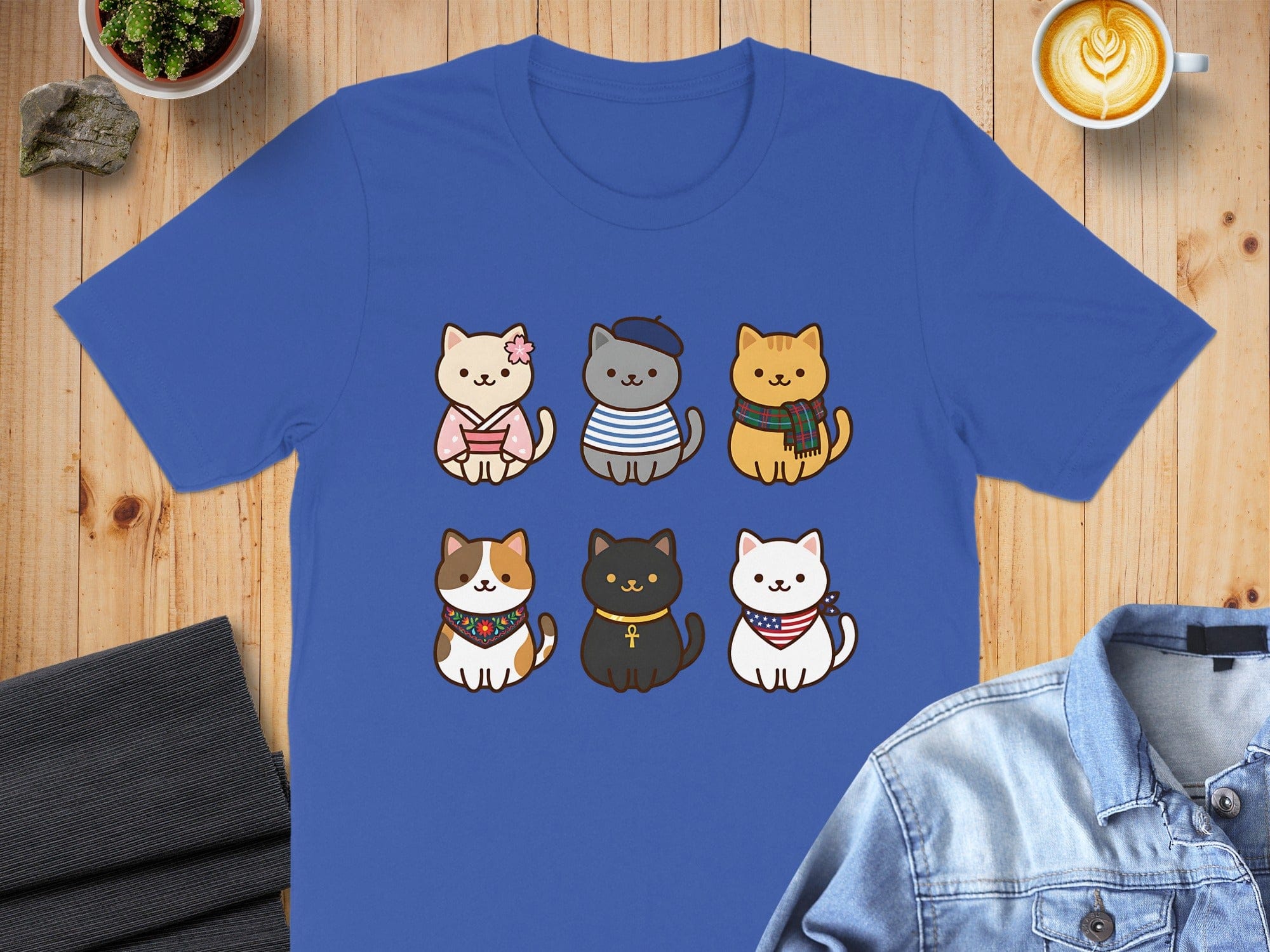 Adorable Cat Characters Navy Blue T-shirt