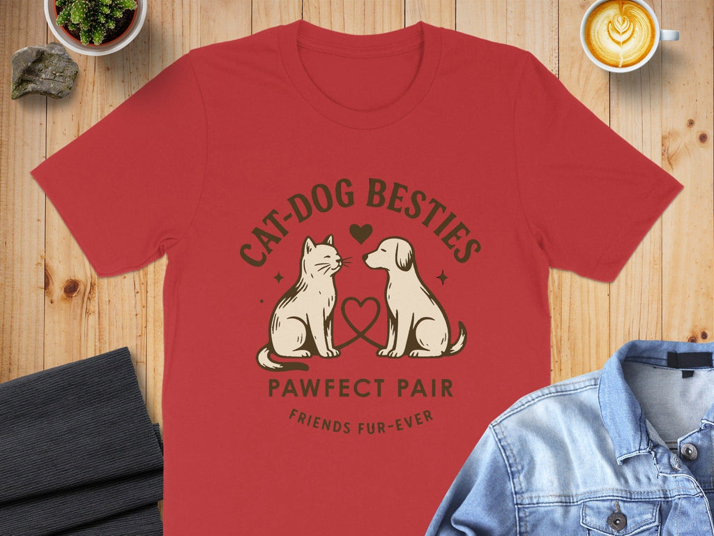 Cat-Dog Besties Pawfect Pair Friends Fur-Ever Shirt