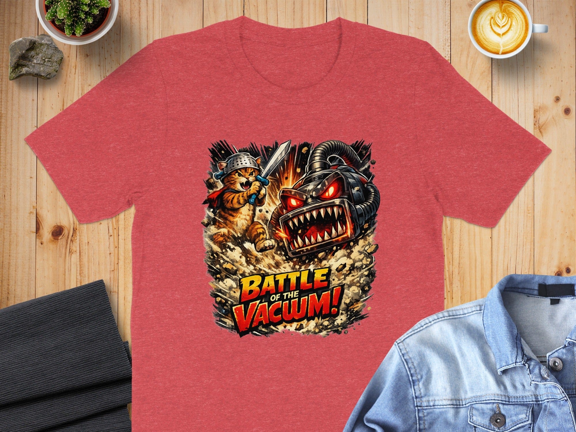 Battle of the Vacuum Cat vs Monster Graphic T-Shirt