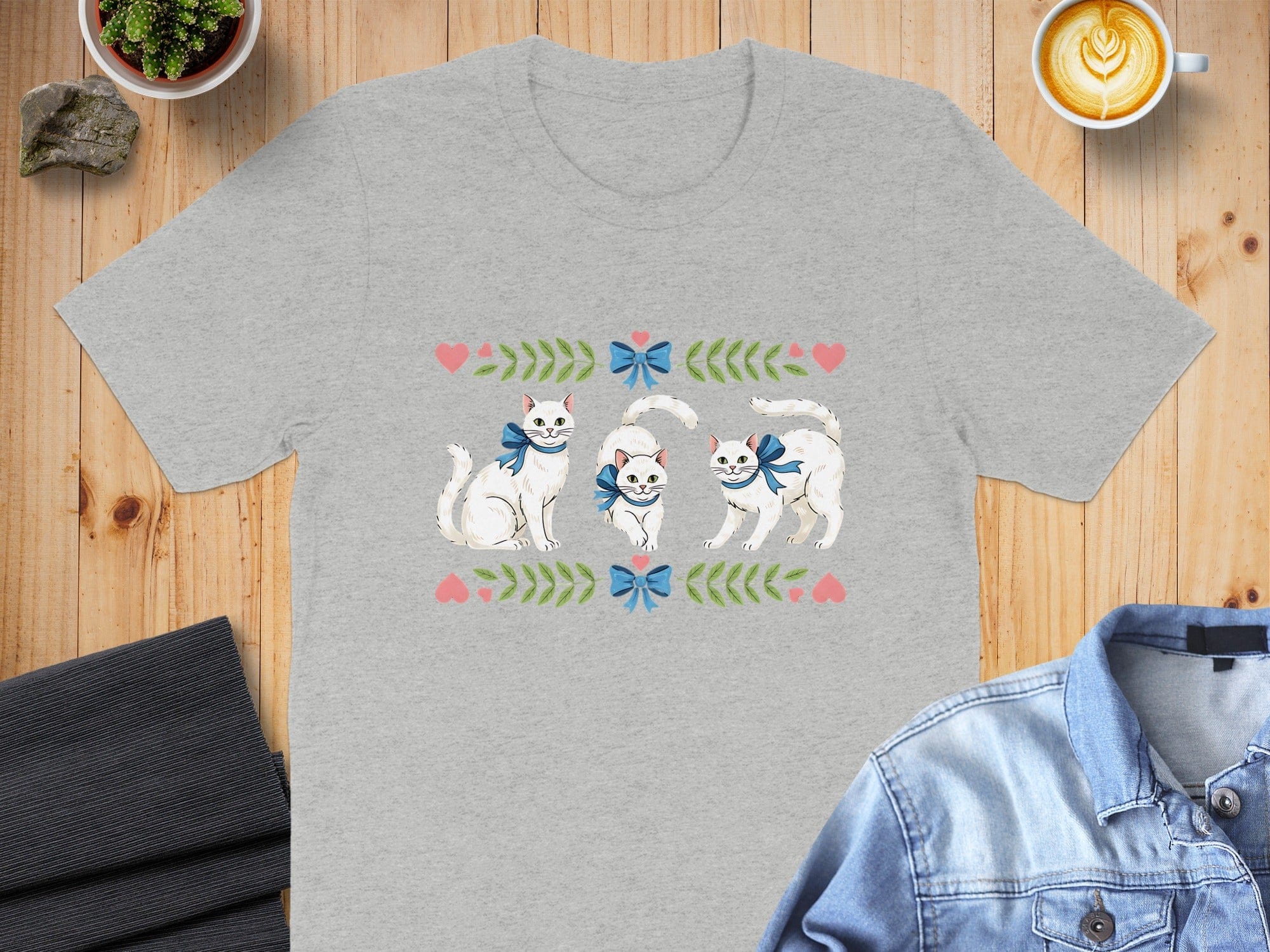 Adorable Cats with Bows and Hearts T-Shirt Product