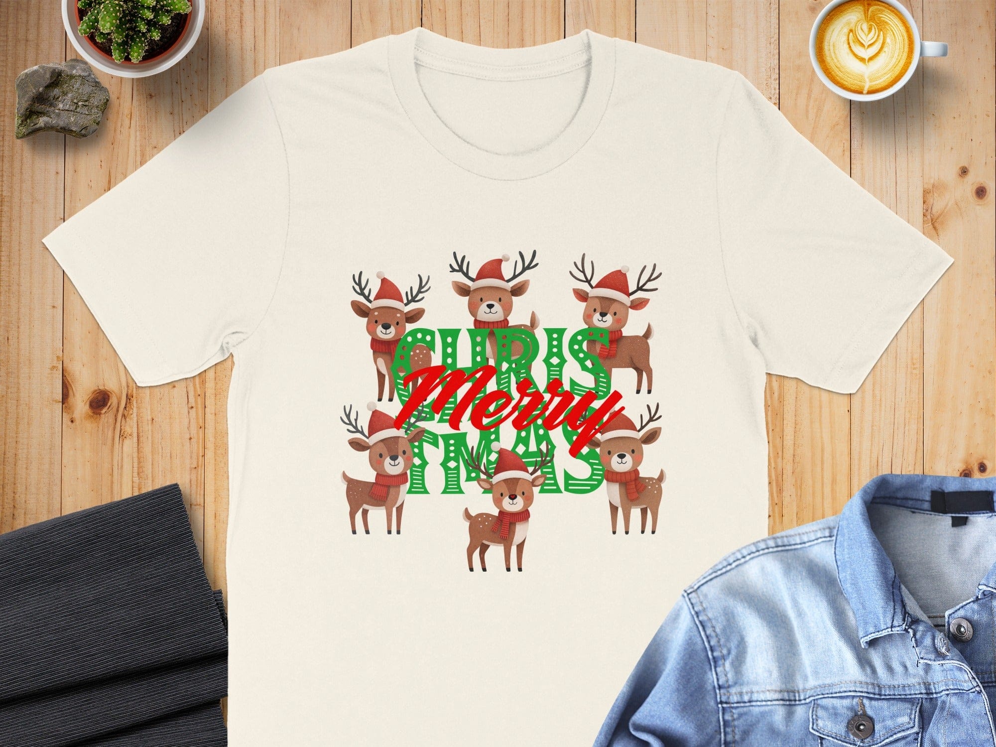 Cute Merry Christmas Reindeer Graphic Print T-Shirt