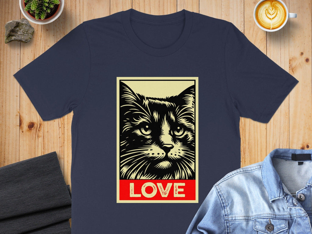 Love Print Cat Design on Navy T-Shirt