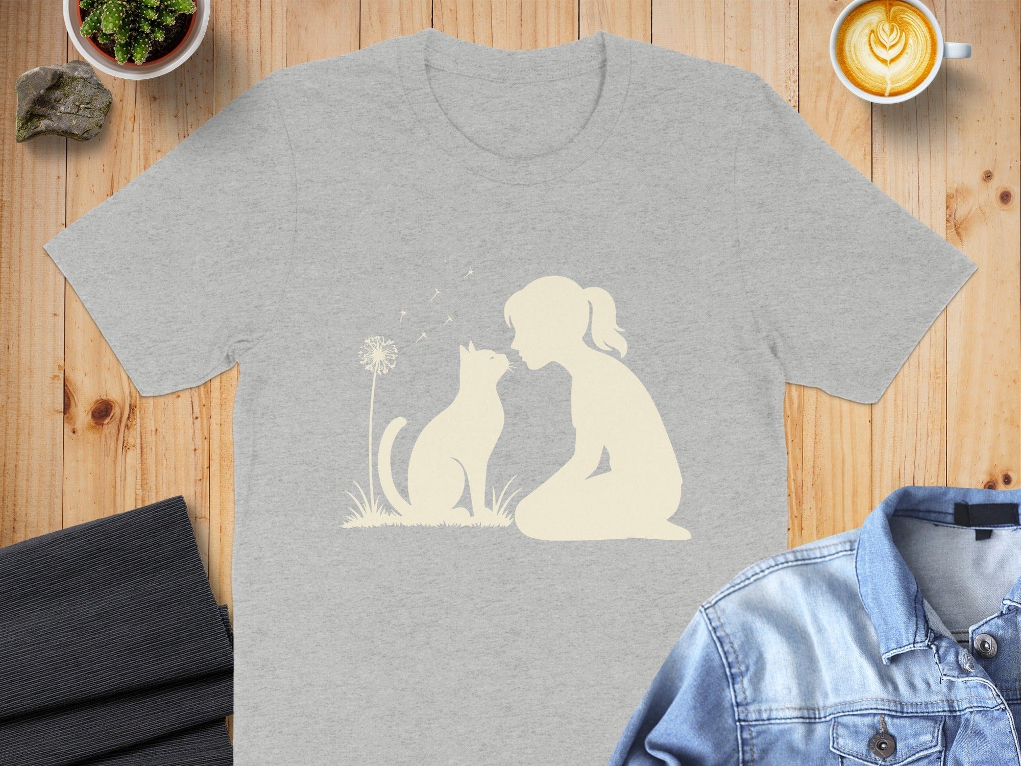 Girl and Cat Silhouette Design T-shirt