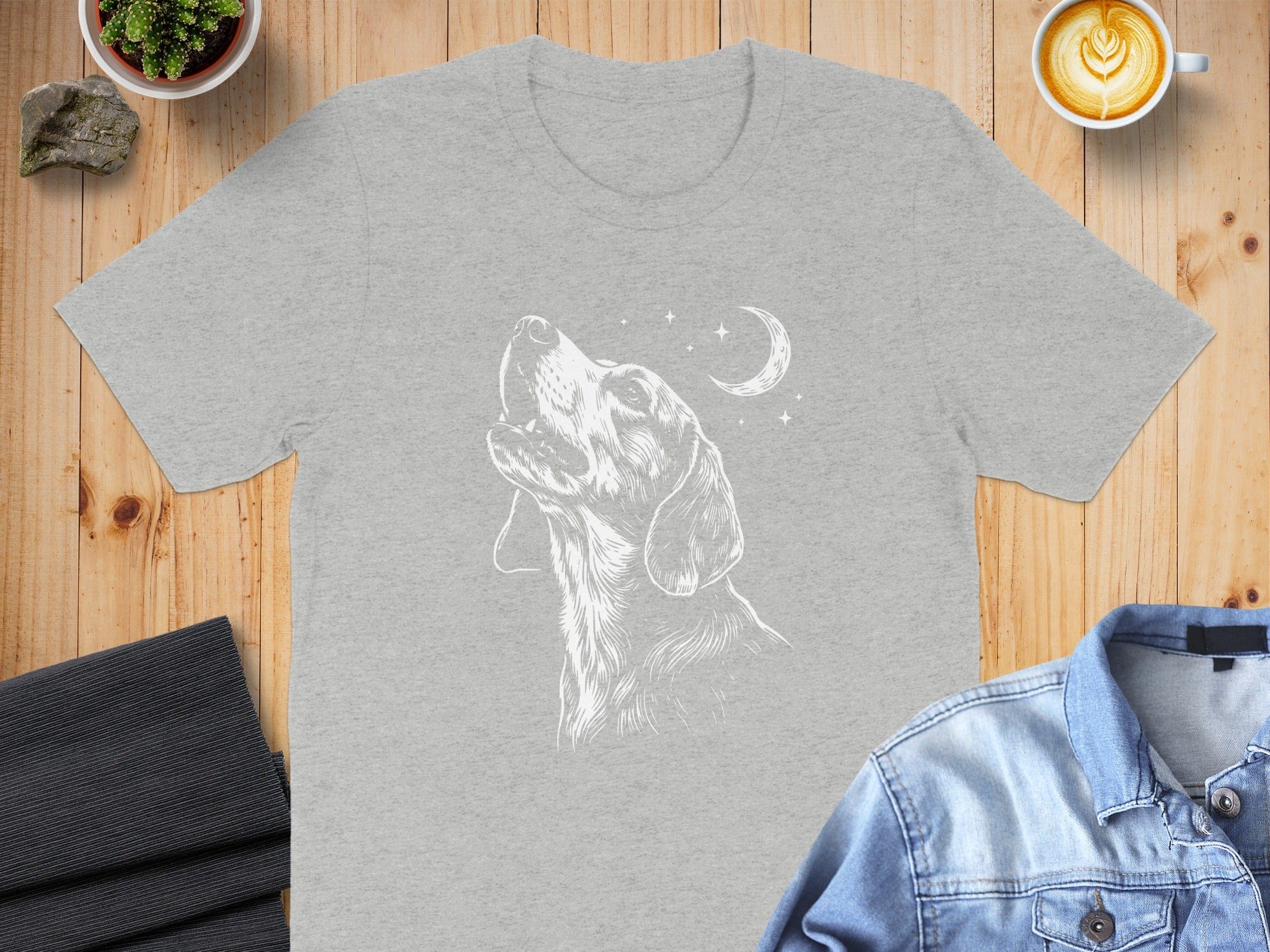 Dog Gazing at Moon and Stars Graphic T-Shirt