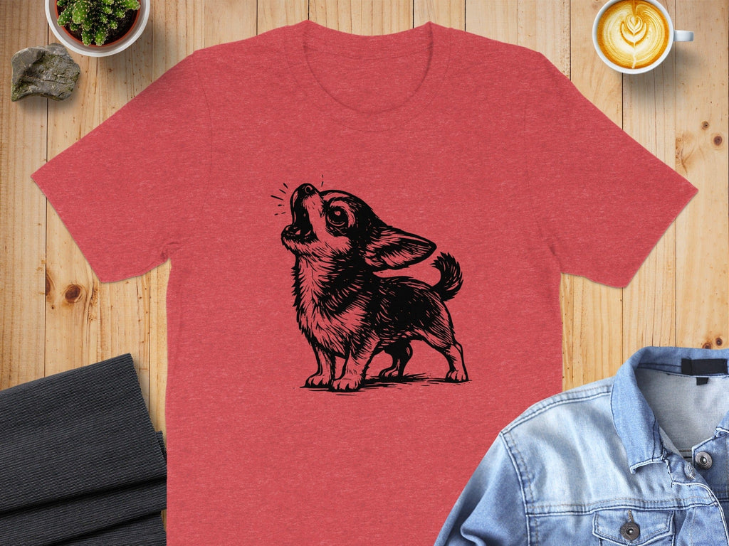 Cute Cartoon Puppy Print Red T-Shirt for Dog Lovers