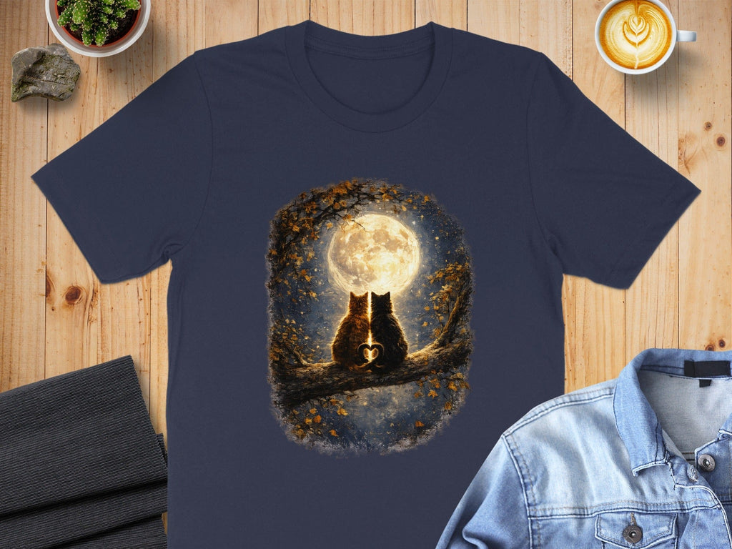 Romantic Cats Under Full Moon T-shirt