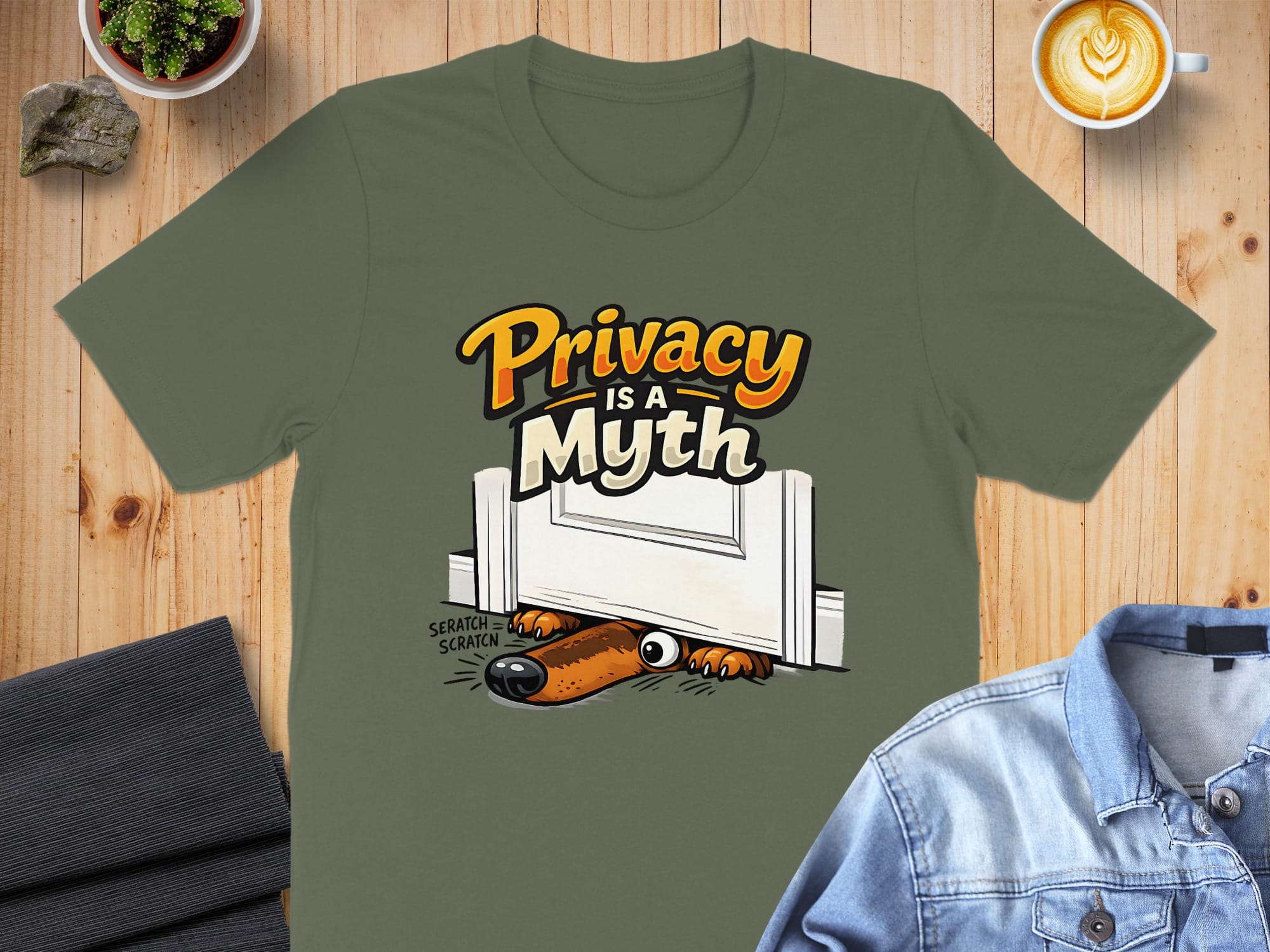 Privacy is a Myth with Dog Under Door T-shirt