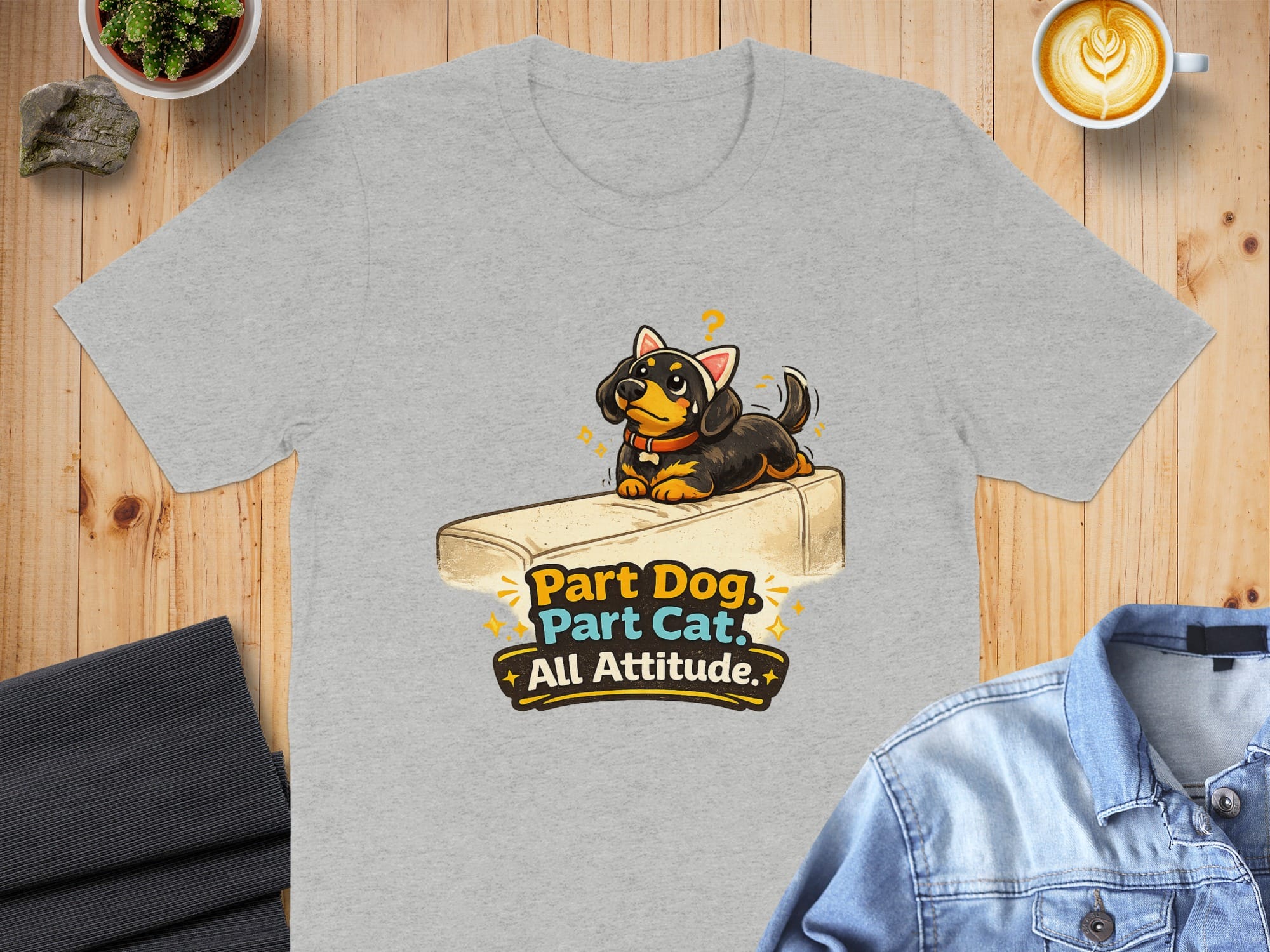 Part Dog Part Cat All Attitude Funny Graphic Shirt