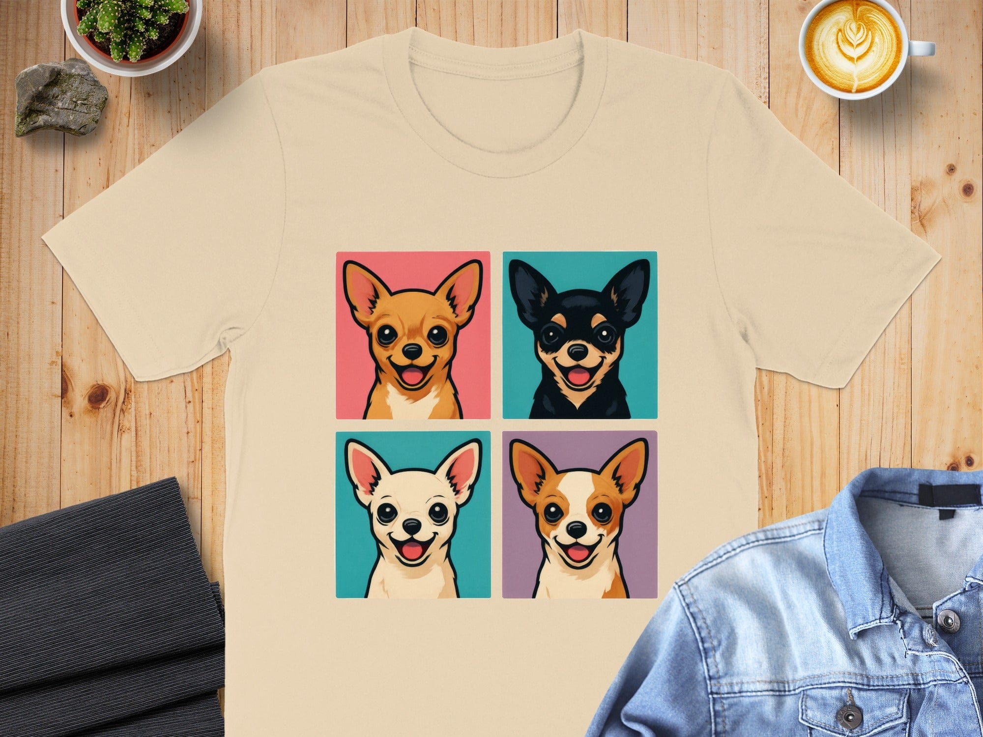 Colorful Cartoon Chihuahua Faces T-shirt