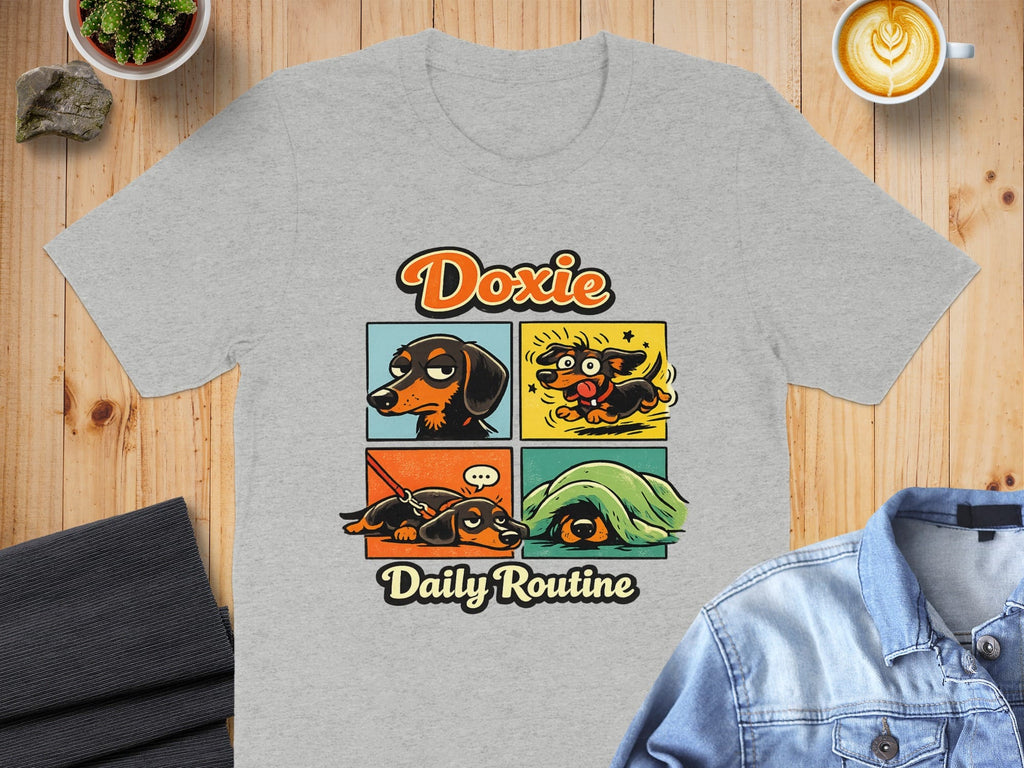 Doxie Daily Routine Graphic T-Shirt Dog Lover Apparel