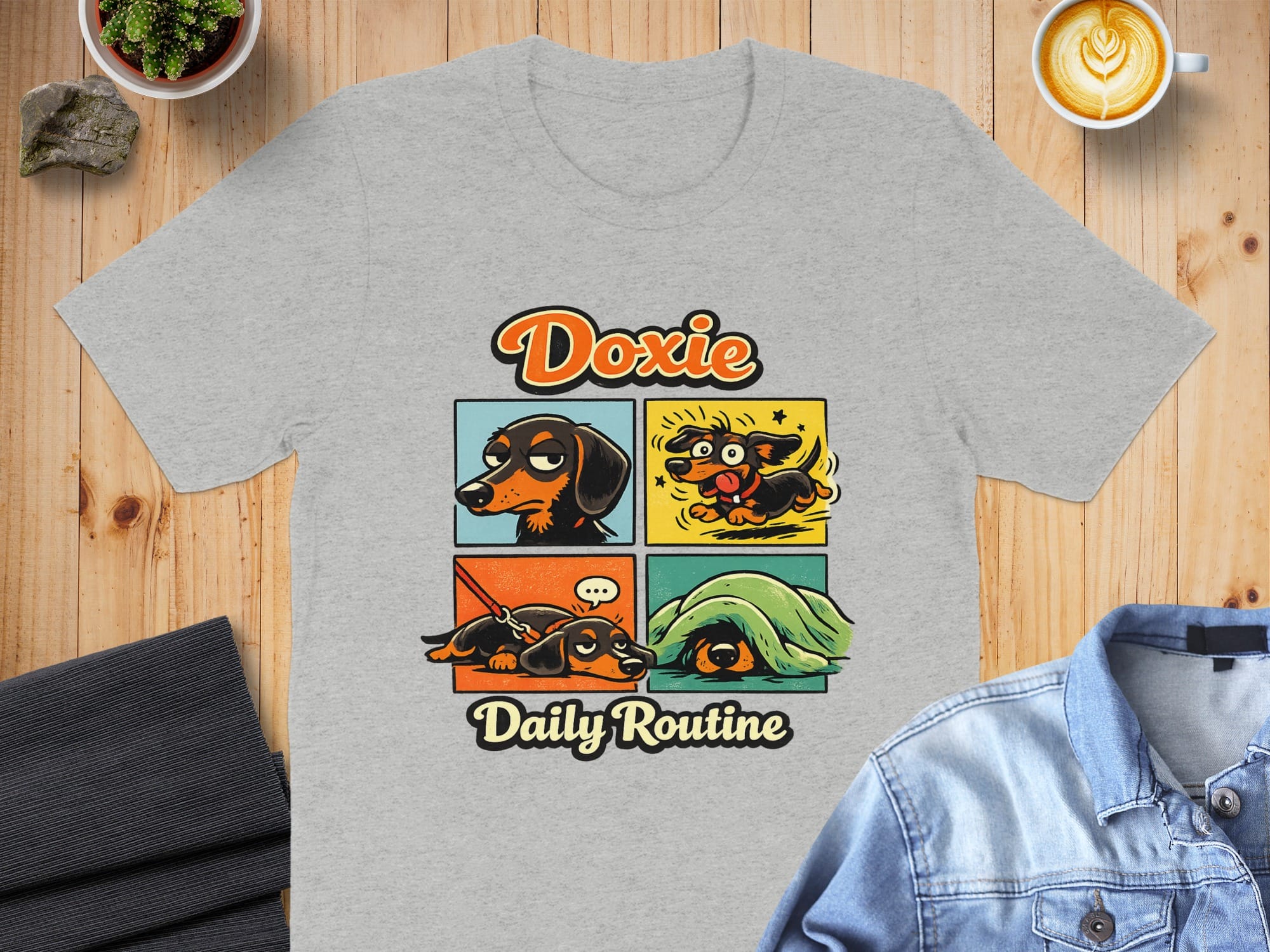 Doxie Daily Routine Graphic T-Shirt Dog Lover Apparel