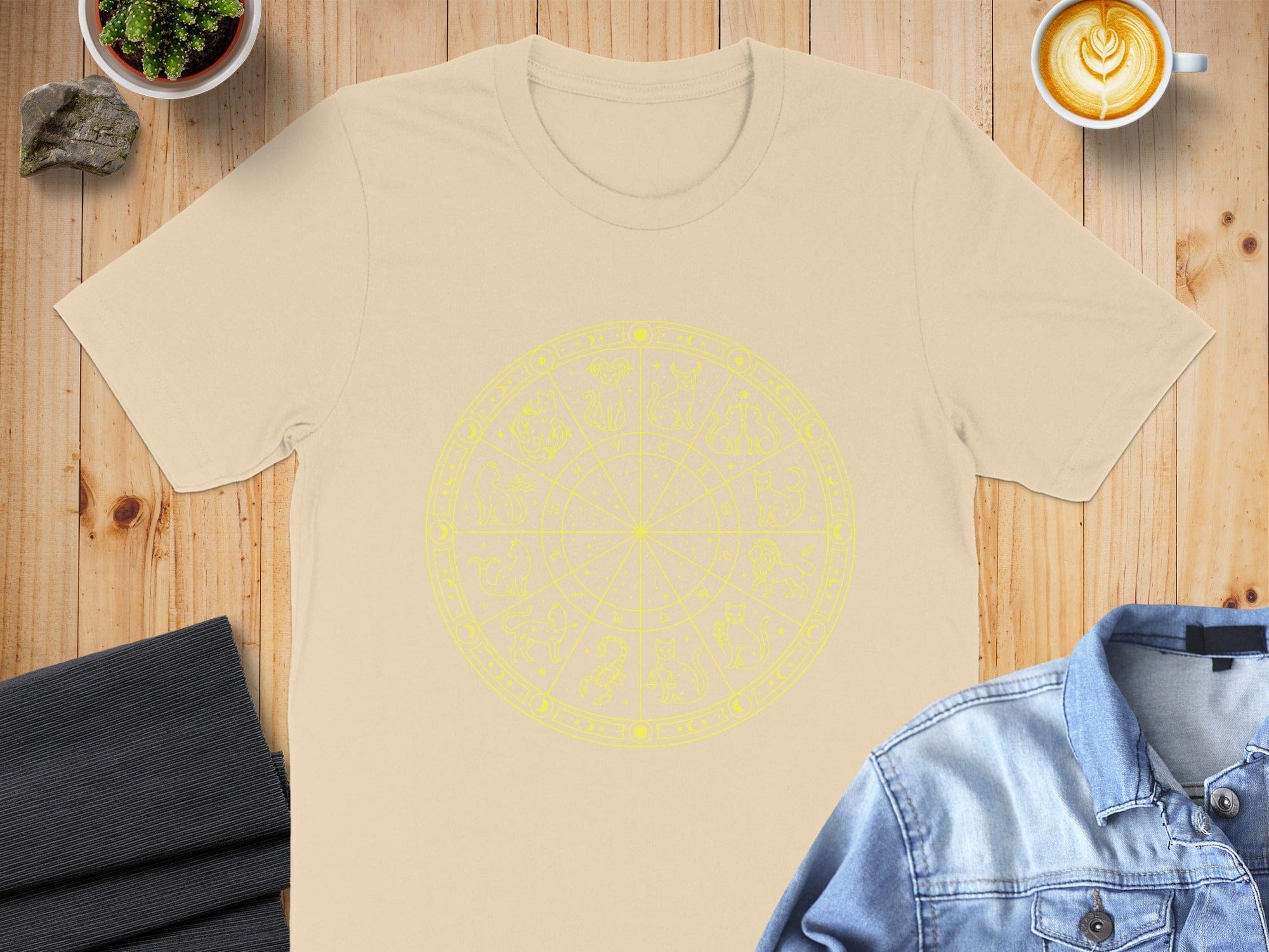 Unique Zodiac Wheel Design on Beige T-Shirt