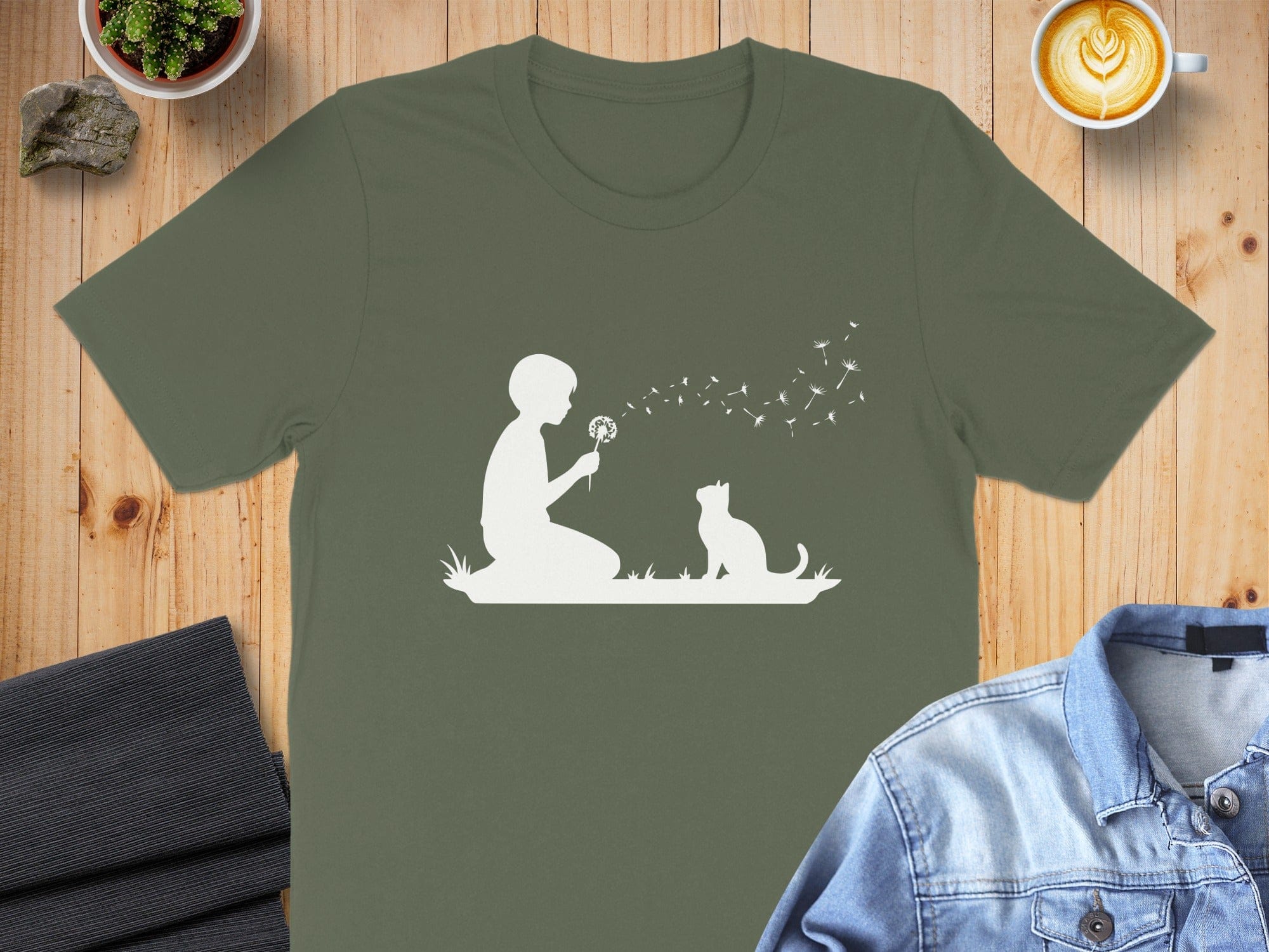 Silhouette Child with Cat Graphic T-Shirt
