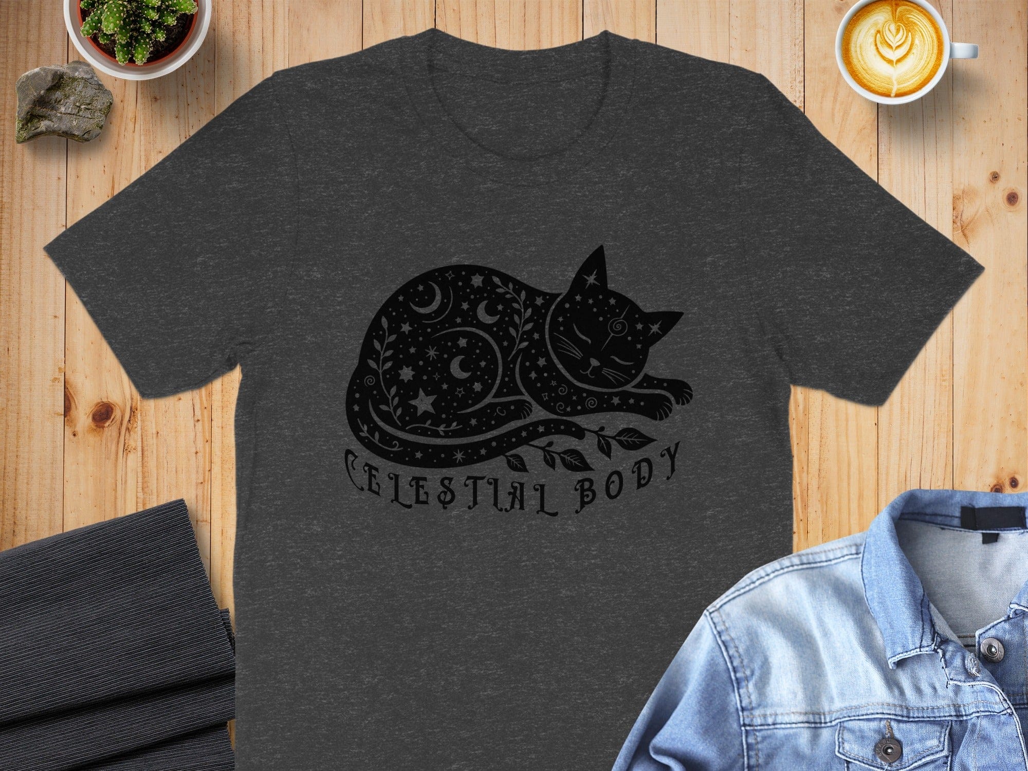 Celestial Body Cat Design Graphic Tee Shirt